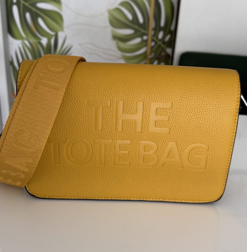 Κίτρινη  tote bag μεσαίο μέγεθος χιαστι
