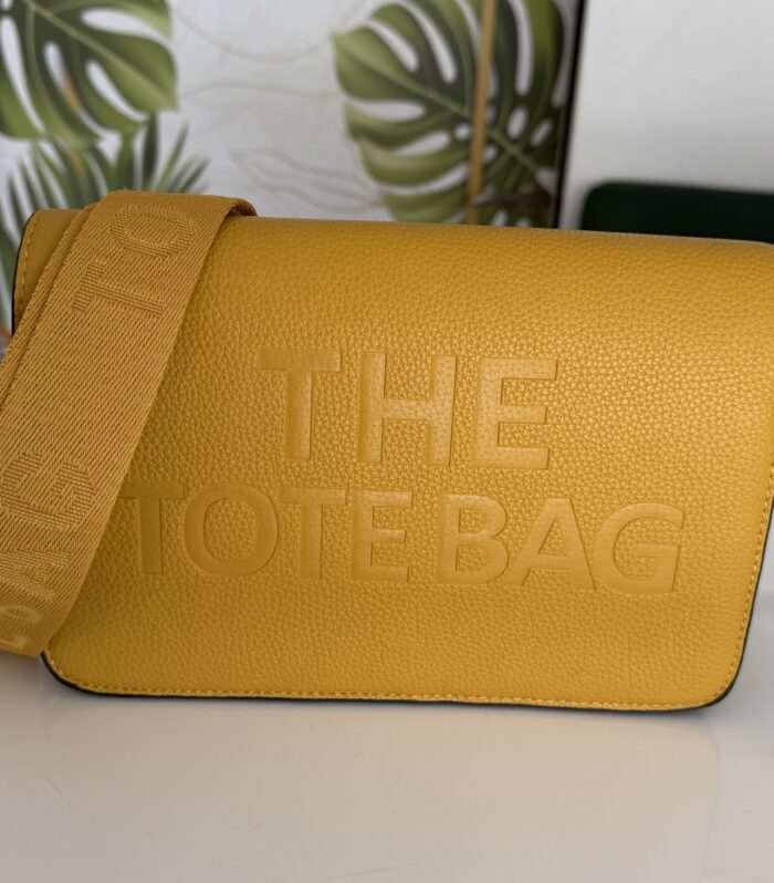 Κίτρινη  tote bag μεσαίο μέγεθος χιαστι
