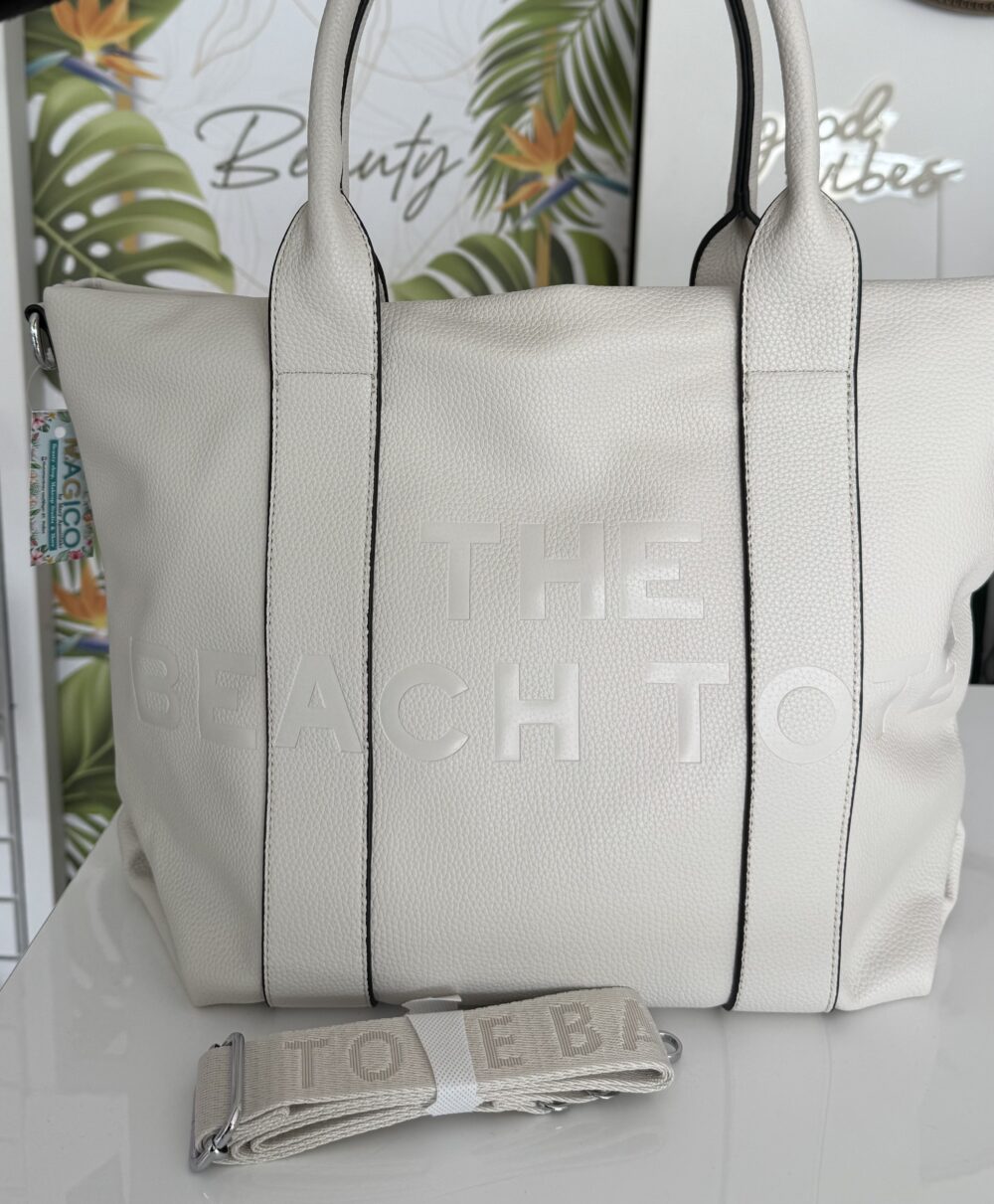 Άσπρη tote bag με prints μεγάλο μέγεθος