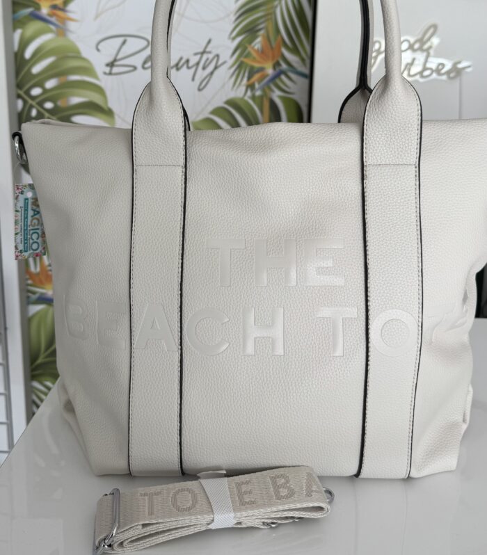 Άσπρη tote bag με prints μεγάλο μέγεθος