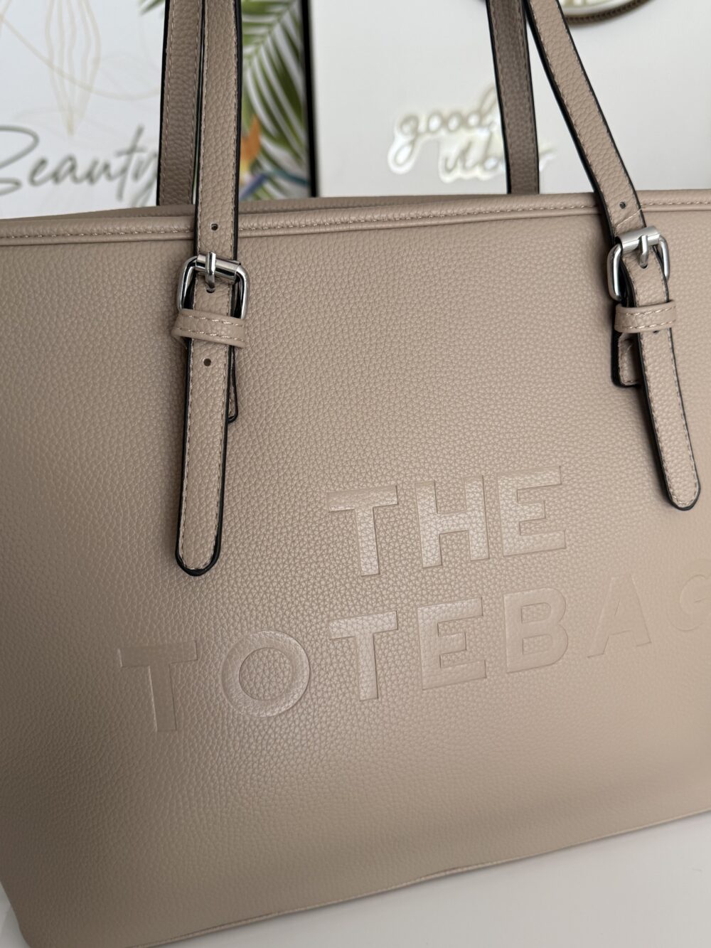 Μπεζ  Tote Bag με Prints μεγάλο μέγεθος - Image 2