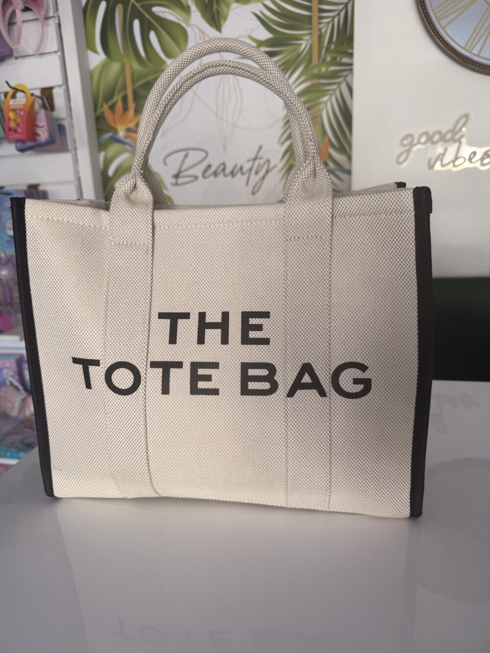 Υφασματινη the tote bag ασπρο-μαυρο μεσαιο μεγεθος