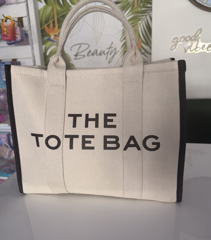 Υφασματινη the tote bag ασπρο-μαυρο μεσαιο μεγεθος