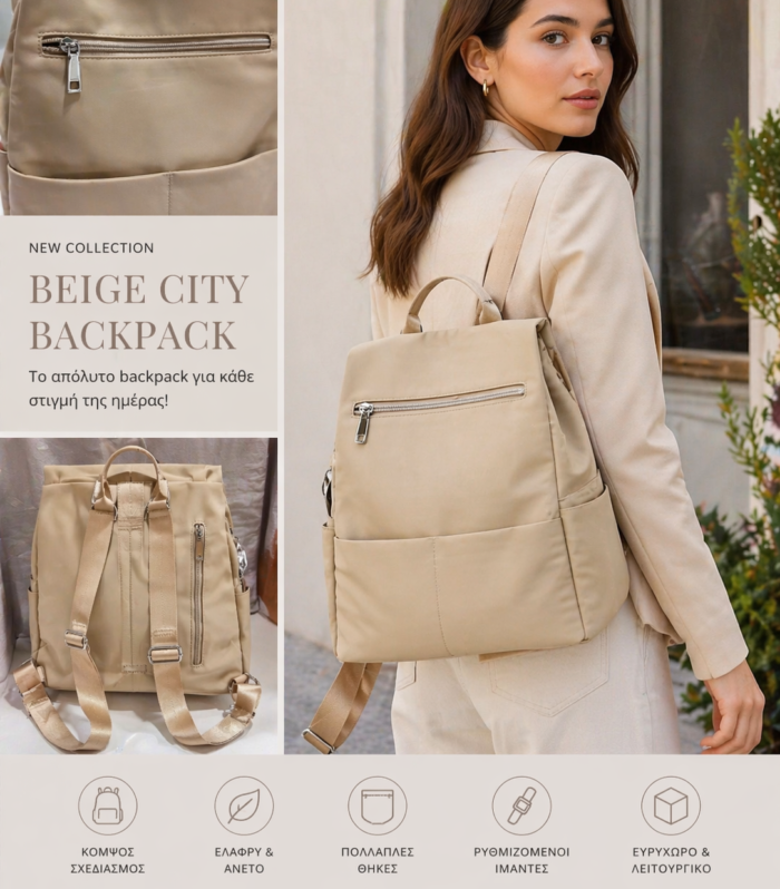 Beige City Backpack 2 in 1