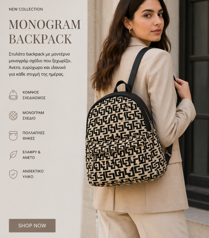 Monogram Chic Backpack Black-Beige